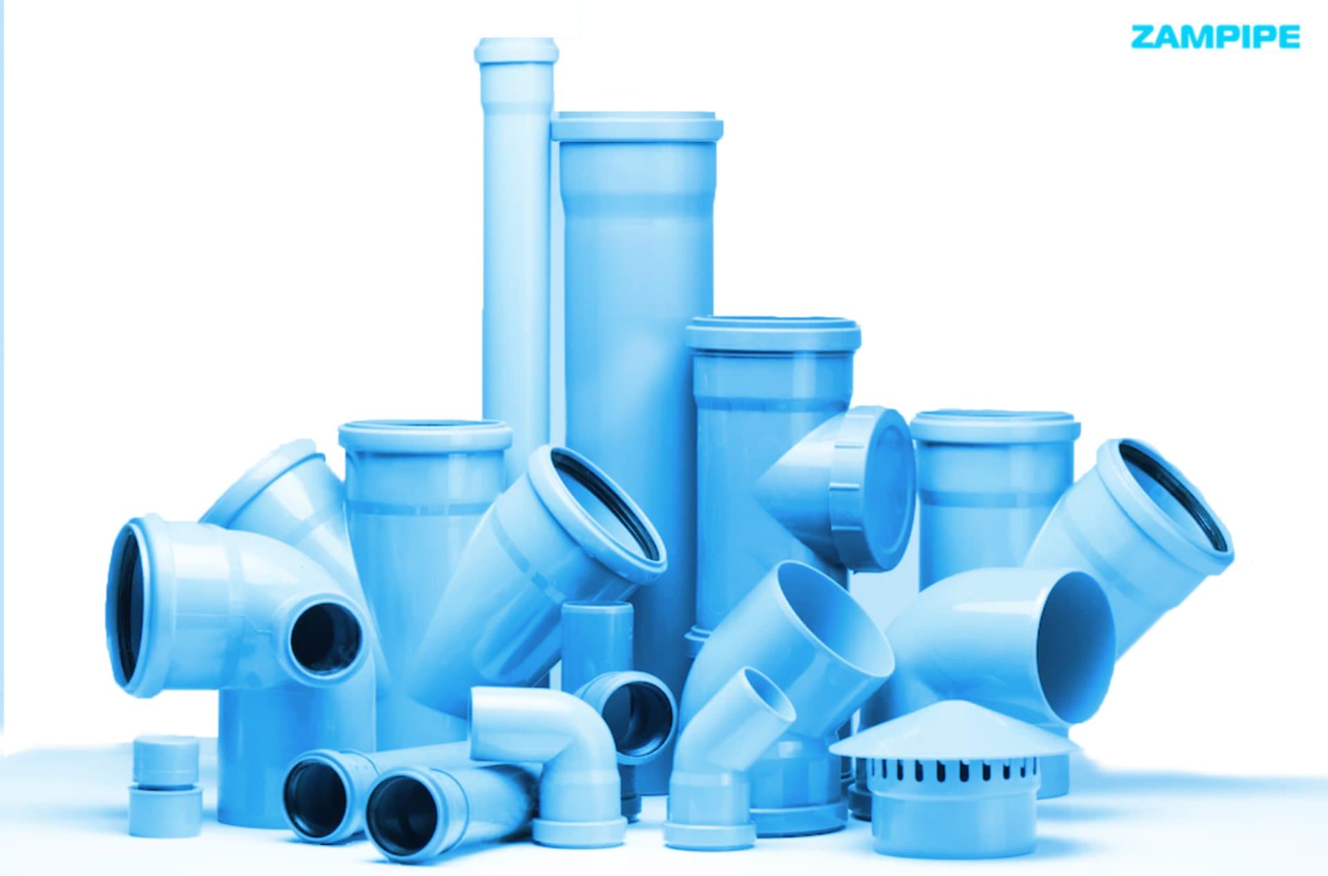 Range of blue Zambezi PVC pipes and fittings